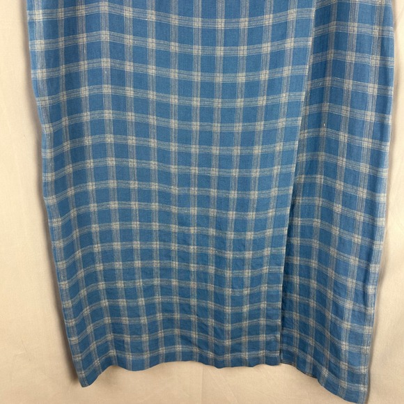 Talbots Petite 100% Irish Linen Blue Plaid Faux Wrap Maxi‎ Skirt Size 12 Vintage - Picture 4 of 9